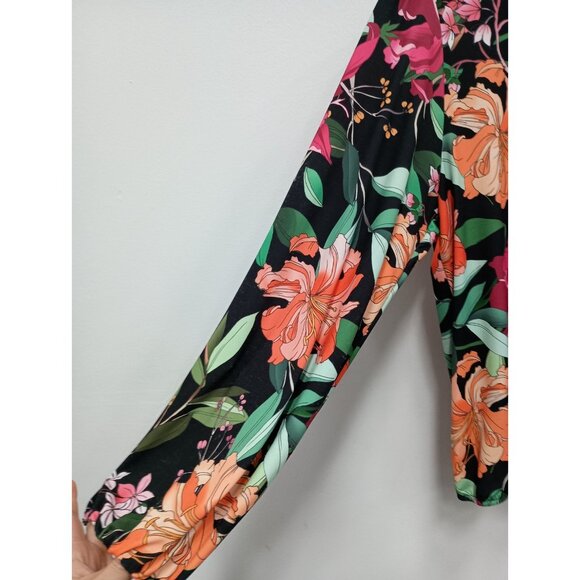 Boston Proper Womens BOHO Top Medium Multi Floral Faux Wrap Long Sleeve Carrier - Picture 6 of 8